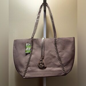 Badgley Mischka Decorative Chain Tote Taupe color